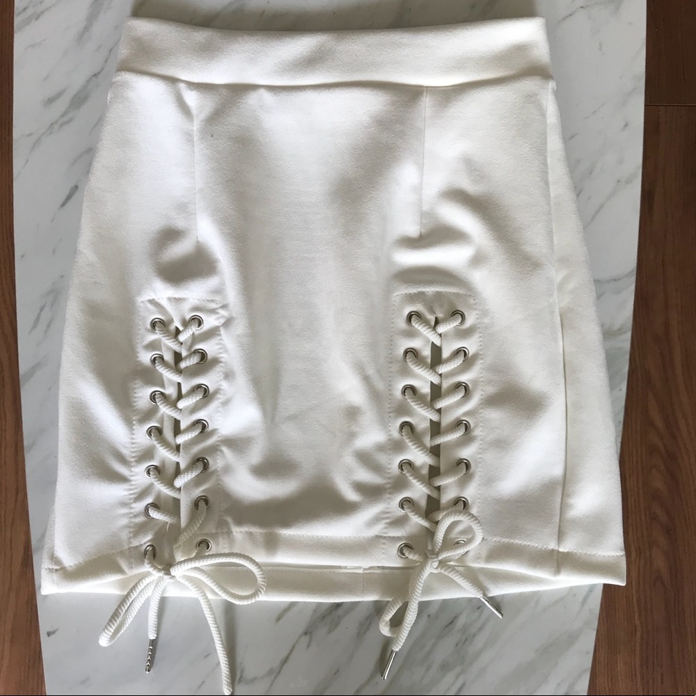 White Lace Up Mini Skirt